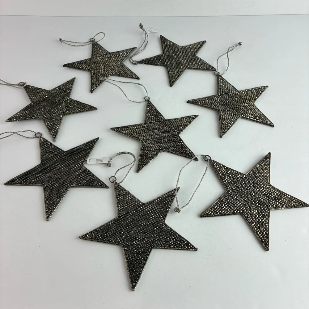 Crate & Barrel NWT Set of Beaded Metal Stars - Christmas Holiday - Perfect!